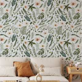 花水色フローラ植物模様 壁紙