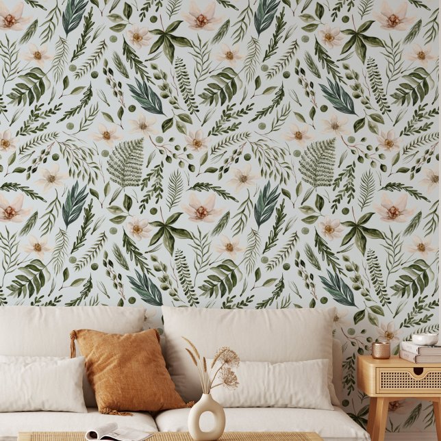 花水色フローラ植物模様 壁紙 (In situ)