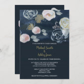 花海軍及び金ゴールドの結婚式招待状 招待状 (正面/裏面)