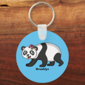 花漫画と可愛いハッピーパンダ熊 キーホルダー (正面)