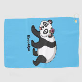 花漫画と可愛いハッピーパンダ熊 ゴルフタオル (横)