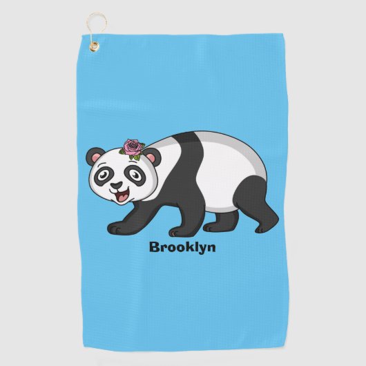 花漫画と可愛いハッピーパンダ熊 ゴルフタオル (正面)