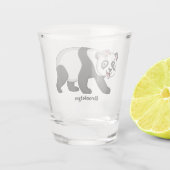 花漫画と可愛いハッピーパンダ熊 ショットグラス (裏面)