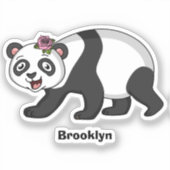 花漫画と可愛いハッピーパンダ熊 シール (正面)