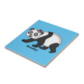 花漫画と可愛いハッピーパンダ熊 タイル (側面)