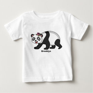 花漫画と可愛いハッピーパンダ熊 ベビーTシャツ