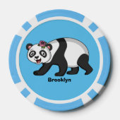 花漫画と可愛いハッピーパンダ熊 ポーカーチップ (裏面)