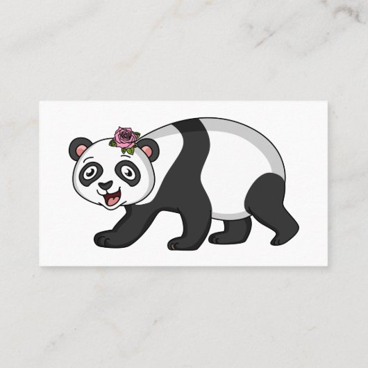 花漫画と可愛いハッピーパンダ熊 名刺 (裏面)