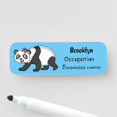 花漫画と可愛いハッピーパンダ熊 名札 (インサイチュ)