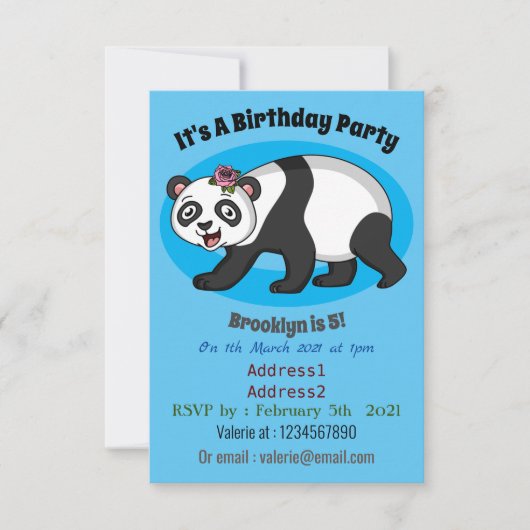 花漫画と可愛いハッピーパンダ熊 招待状 (正面)