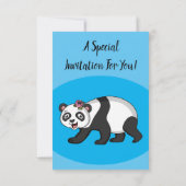 花漫画と可愛いハッピーパンダ熊 招待状 (裏面)