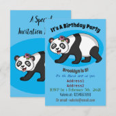 花漫画と可愛いハッピーパンダ熊 招待状 (正面/裏面)