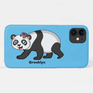 花漫画と可愛いハッピーパンダ熊 iPhone 11 ケース