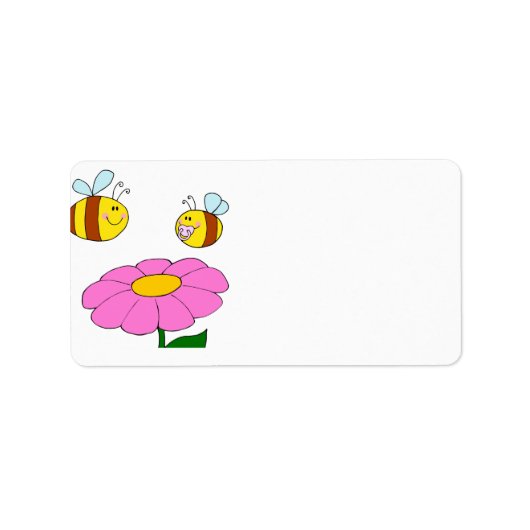 花漫画の上でママとベビービー飛んでいるビー ラベル (正面)