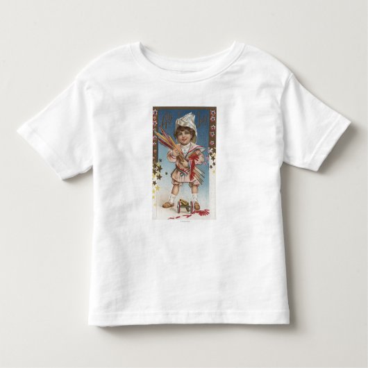 花火およびロケットを握っている子供 トドラーTシャツ (正面)