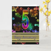 花火および泡との第5記念日 カード (黄色い花)