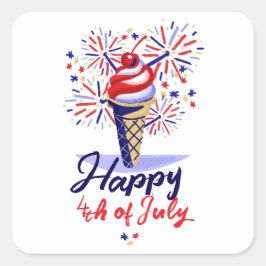 花火お洒落アイスクリームコーン7月4日 スクエアシール