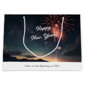 花火お祝いダークスカイハッピーニューイヤー ラージペーパーバッグ (正面)