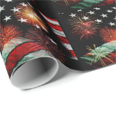 花火が付いている米国旗 ラッピングペーパー (ロールコーナー)