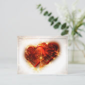 花火が付いている2つのハート ポストカード (スタンド正面)