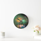 花火が日本の祭りを照らす ラウンド壁時計 (ホーム)