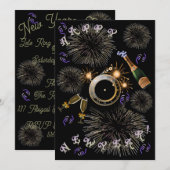 花火が炸裂する新年の時計の招待状 招待状 (正面/裏面)