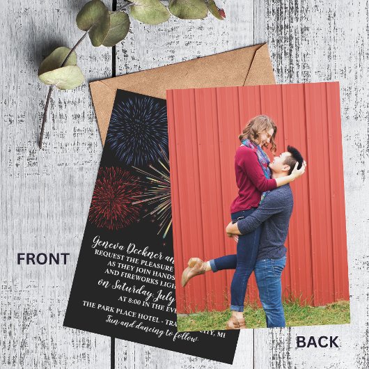 花火が舞うスカイ 7月4日 結婚式招待状 招待状