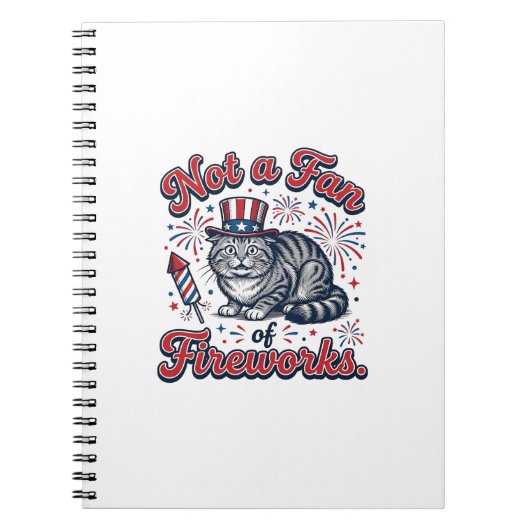 花火が苦手な猫のTシャツ (2)_1 ノートブック (正面)