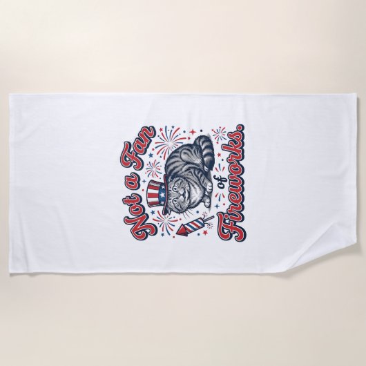 花火が苦手な猫のTシャツ (2)_1 ビーチタオル (正面)