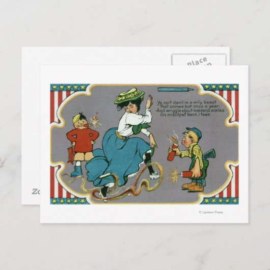 花火で女性をいじめている子供たち ポストカード (正面/裏面)