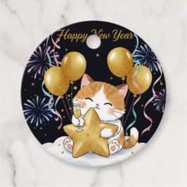 花火で新年を祝う三毛猫 フェイバータグ