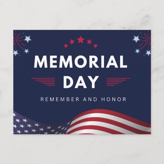 花火とともに祝う大胆な愛国的なメモリアルデー ポストカード (正面)
