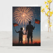 花火とアメリカのフラッグで父の日 カード (黄色い花)