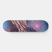 花火とアメリカ国旗 スケートボード (横)