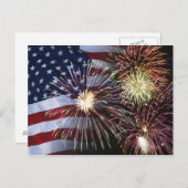 花火とアメリカ国旗 ポストカード (正面/裏面)