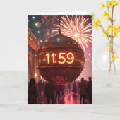 花火とカウントダウンする新年カウントダウンクロック カード (黄色い花)