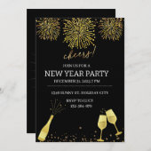 花火とシャンパンの新年パーティー 招待状 (正面/裏面)