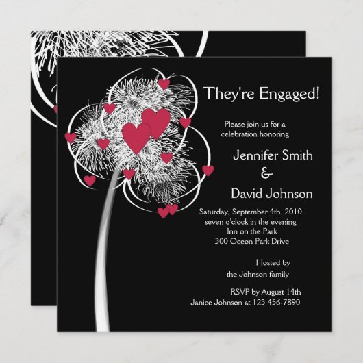 花火とハートのツリー婚約発表 招待状 (正面/裏面)