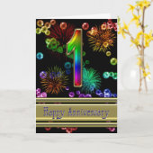 花火とバブルで祝う1周年 カード (黄色い花)