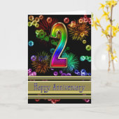 花火とバブルで祝う2周年 カード (黄色い花)