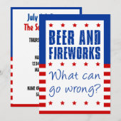 花火とビールで祝おう！7月4日ユーモア満載の招待状 招待状 (正面/裏面)