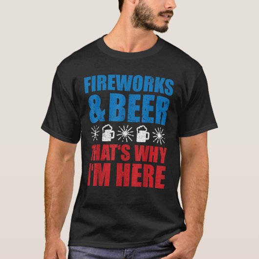 花火とビール私がここおもしろいの4番目の理由 Tシャツ (正面)