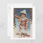 花火とロケットを持つ子ども ポストカード (正面/裏面)