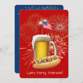 花火と国旗のホットドッグとビール 招待状 (正面/裏面)
