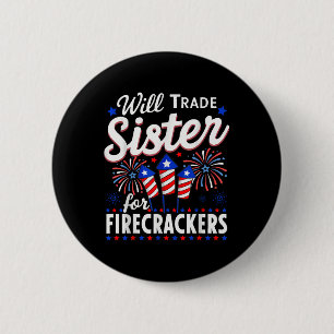 花火と妹を交換希望 4th Of July 兄妹ジョーク 缶バッジ