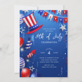花火と楽しみの独立記念日 招待状 (正面)