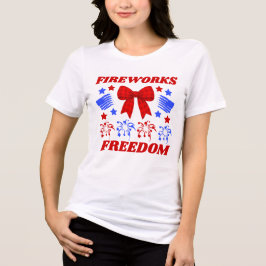 花火と自由 赤いギンガムチェックのリボン トライブレンドTシャツ
