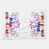 花火と7月4日おめでとう キッチンタオル (横)