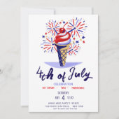花火のアイスクリームコーン 7月4日 BBQパーティー 招待状 (正面)