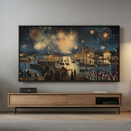 花火のウォーターフロントプリント | Samsung Frame TV アート ポスター